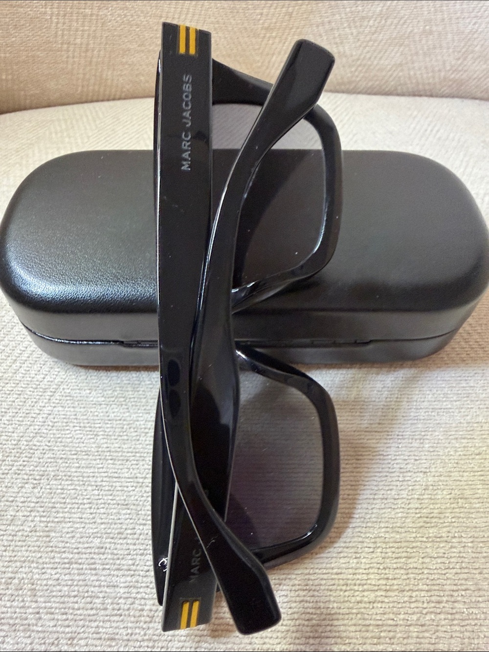 Marc Jacobs Black Rectangular Sunglasses with Gold Accents - Picture 9 of 9